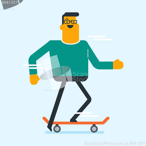 Image of Caucasian white man riding a skateboard.