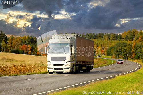 Image of Semi Trailer Road Transport in the Evening