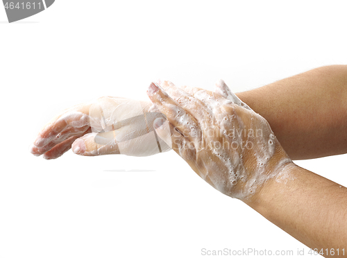 Image of hands with soap foam