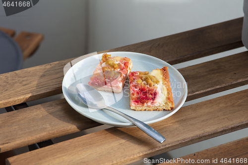 Image of freshly baked rhubarb cake