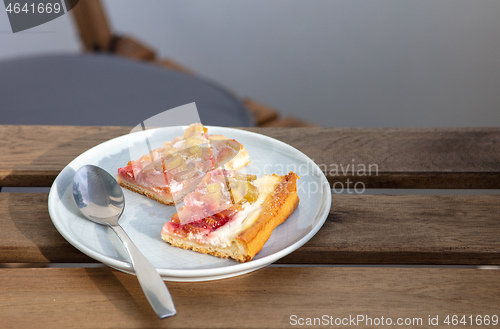 Image of freshly baked rhubarb cake