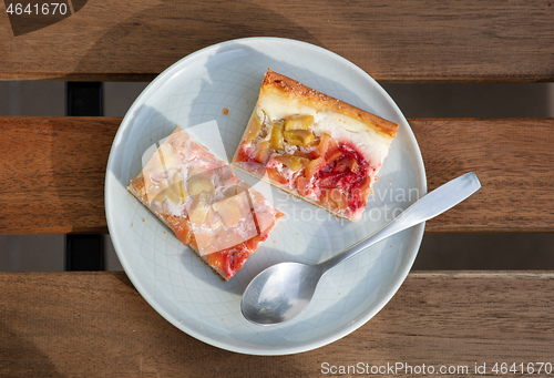 Image of freshly baked rhubarb cake