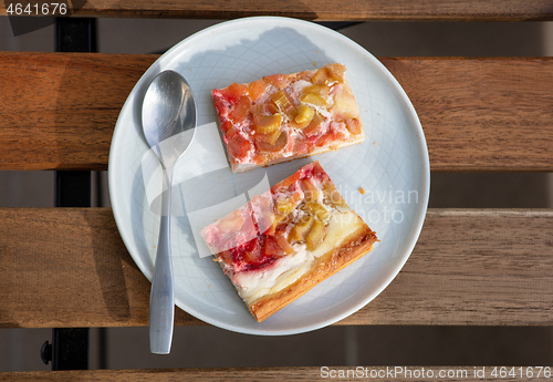 Image of freshly baked rhubarb cake