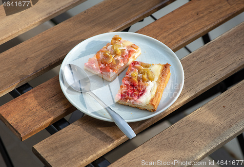 Image of freshly baked rhubarb cake