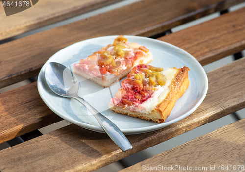Image of freshly baked rhubarb cake