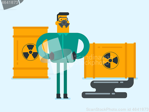 Image of Man in radiation protective suit and respirator.