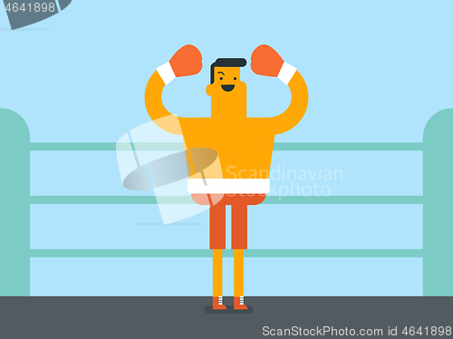 Image of Caucasian white boxer standing in the boxing ring.