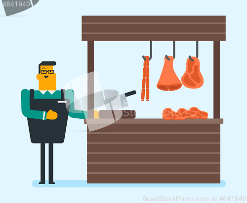 Image of Butcher offering fresh meat in the butchery.