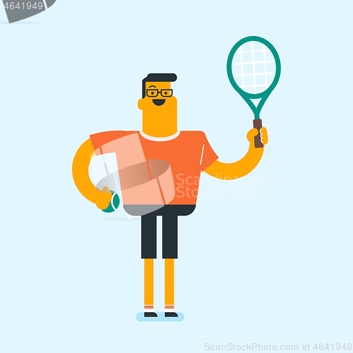Image of Caucasian white tennis player with a tennis racket