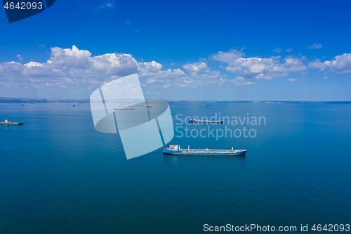 Image of Cargo ships waiting for port entrance