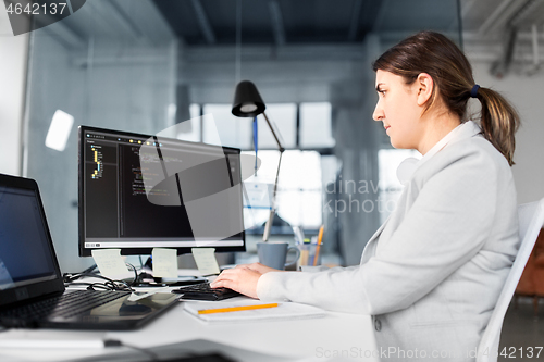 Image of businesswoman with computer working at office