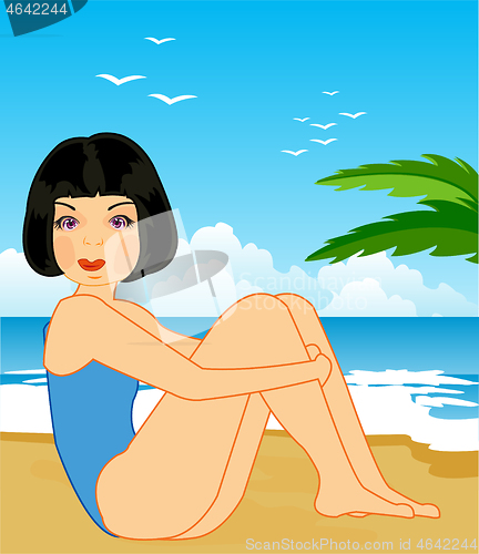 Image of Making look younger girl reposes on beach