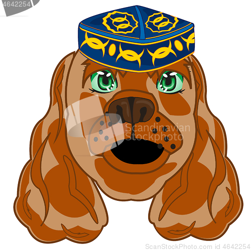 Image of Cartoon of the head animal dog in uzbek headdress