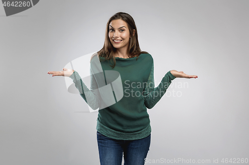 Image of Beautiful woman with arms open