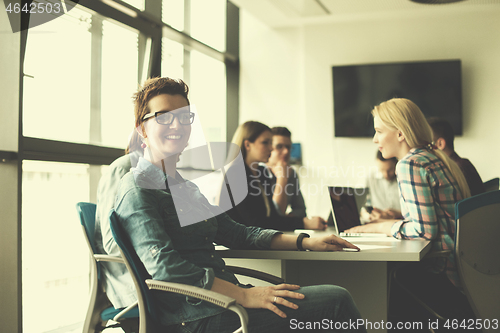 Image of Business Team At A Meeting at modern office building