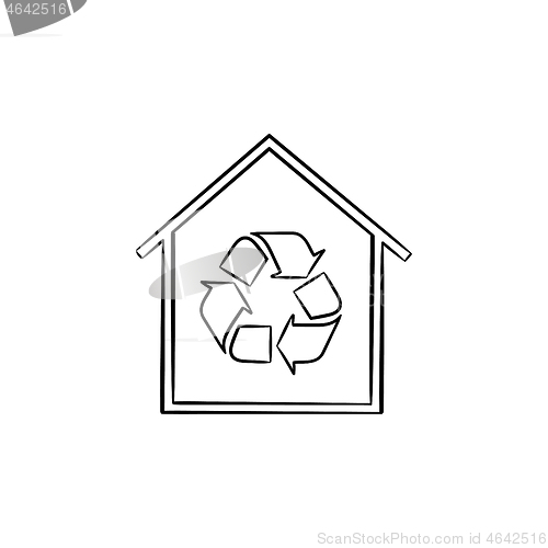 Image of Eco house with recycle symbol hand drawn icon.