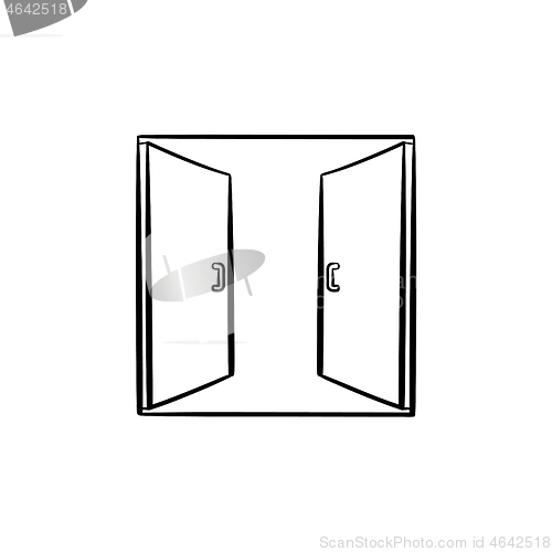 Image of Open doors hand drawn sketch icon.