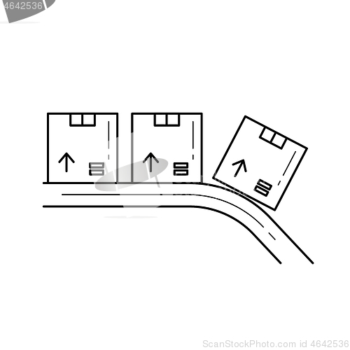 Image of Factory conveyor with parcel vector line icon.