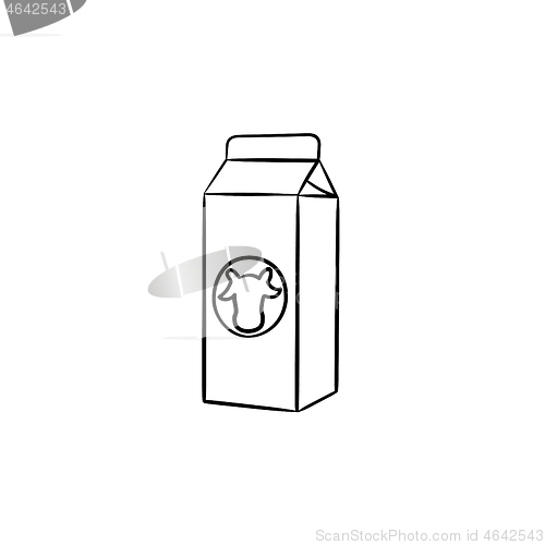 Image of Carton box of milk hand drawn sketch icon.