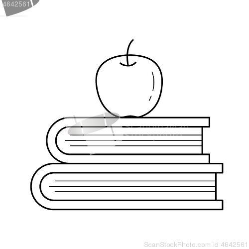 Image of Text books and apple vector line icon.