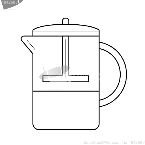 Image of French press vector line icon.