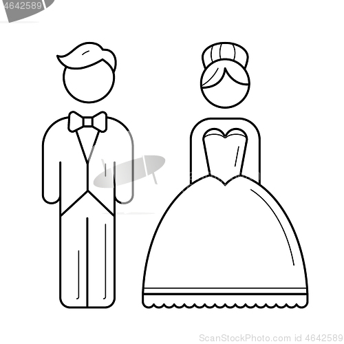 Image of Bride and groom vector line icon.