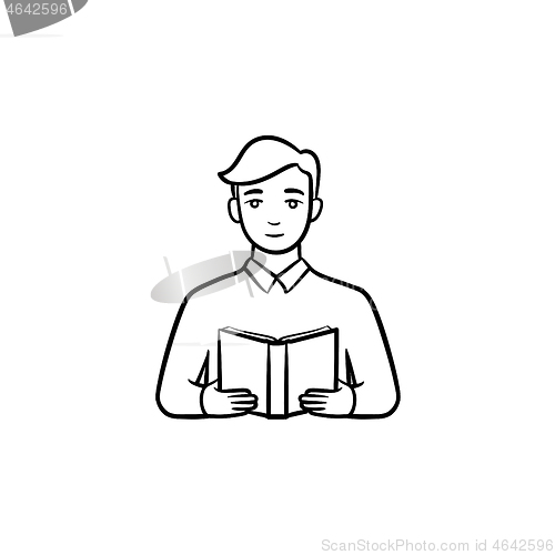 Image of Student reading a book hand drawn sketch icon.