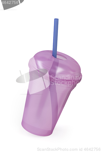 Image of Empty plastic cup with a straw