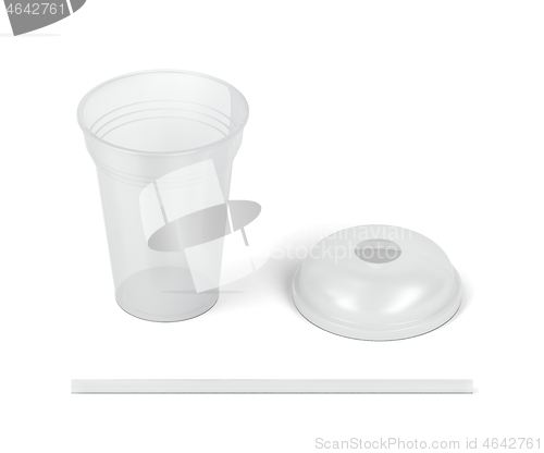Image of Plastic cup with lid and straw