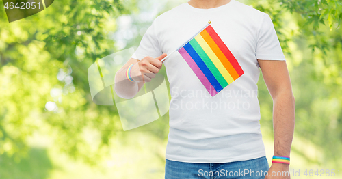 Image of man with rainbow flag and gay pride wristbands