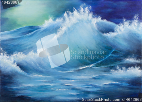 Image of  Original oil painting showing waves in ocean or sea.