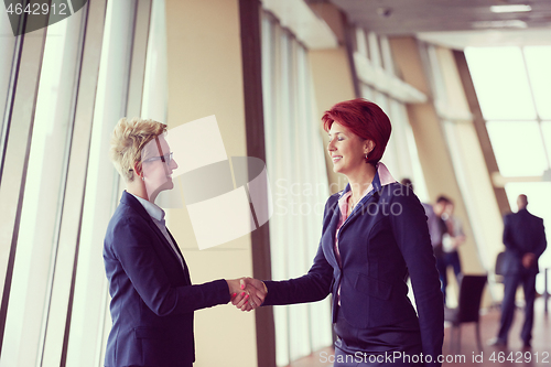 Image of business womans make deal and handshake