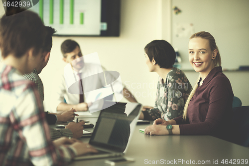 Image of young business people group on meeting at office