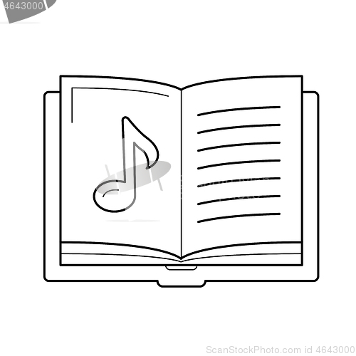 Image of Music book with note vector line icon.