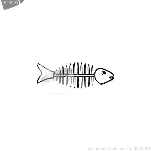 Image of Rotten fish skeleton with bones drawn sketch icon.