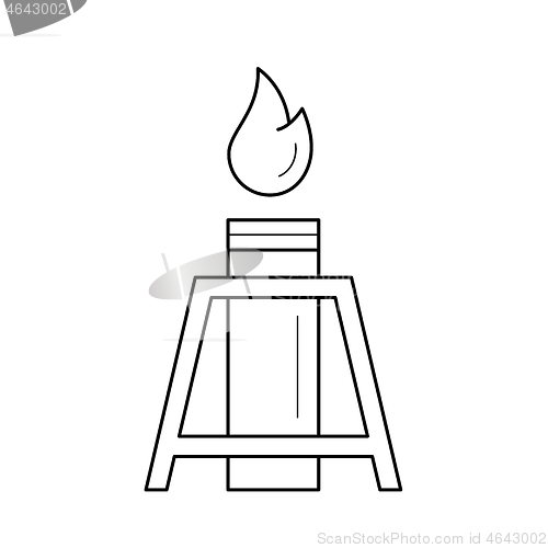 Image of Oil well with flames vector line icon.