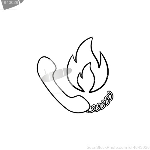 Image of Telephone handset and fire hand drawn sketch icon.