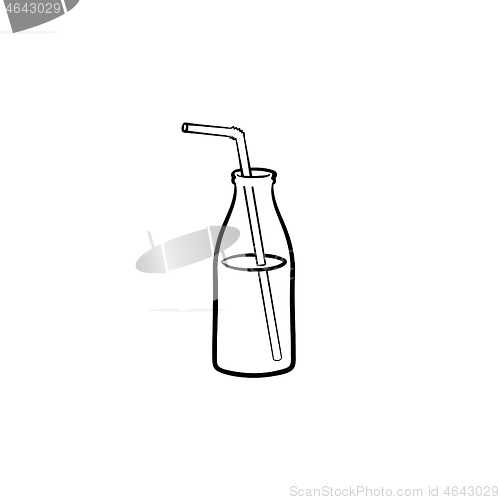 Image of Glass bottle of milkshake with straw line icon.