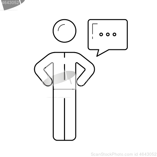 Image of Person with speech bubble vector line icon.