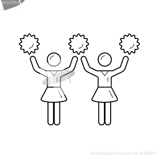 Image of Cheerleader women with pom-pom vector line icon.