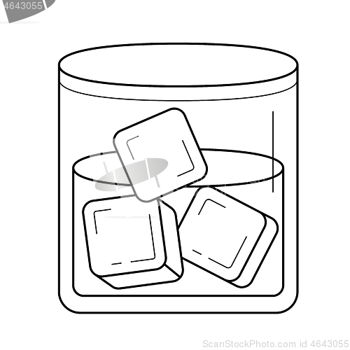 Image of Glass of water with ice cubes vector line icon.