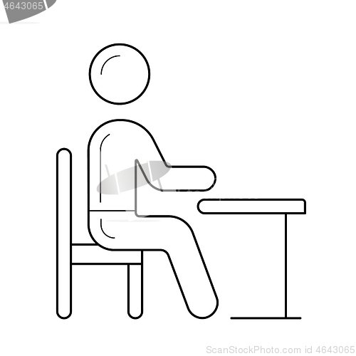 Image of Student sitting on chair at the desk line icon.
