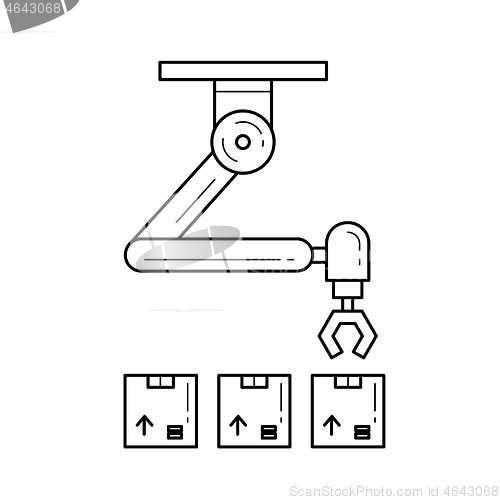 Image of Warehouse robotic arm vector line icon.