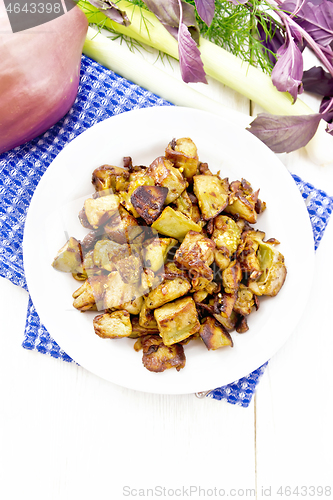 Image of Eggplant fried on board top