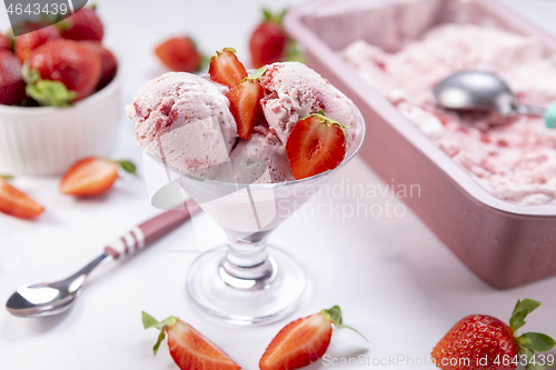 Image of Homemade strawberry ice cream ready to be served