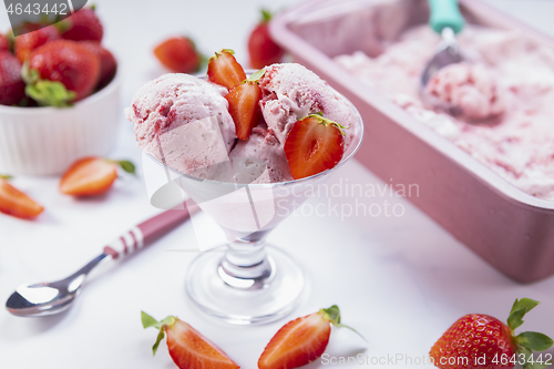 Image of Homemade strawberry ice cream ready to be served