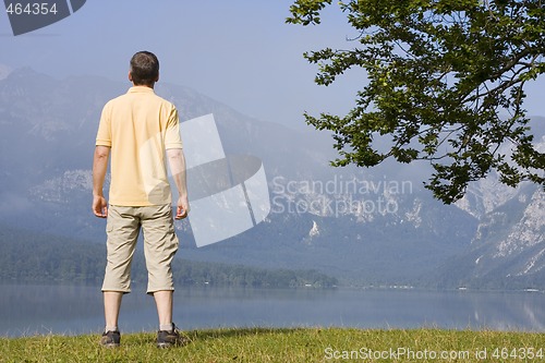 Image of Man at mountain lake