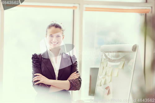 Image of portrait of young business woman at modern office