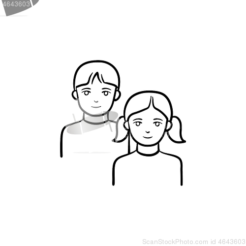 Image of Girl and boy hand drawn sketch icon.