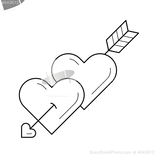 Image of Hearts with cupid arrow vector line icon.